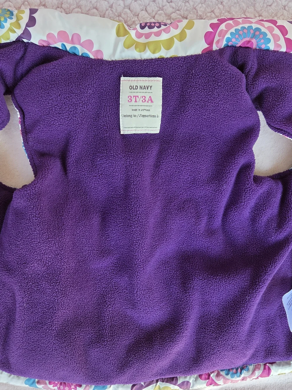 Old Navy Floral Puffer Vest - White with Pink, Purple & Blue